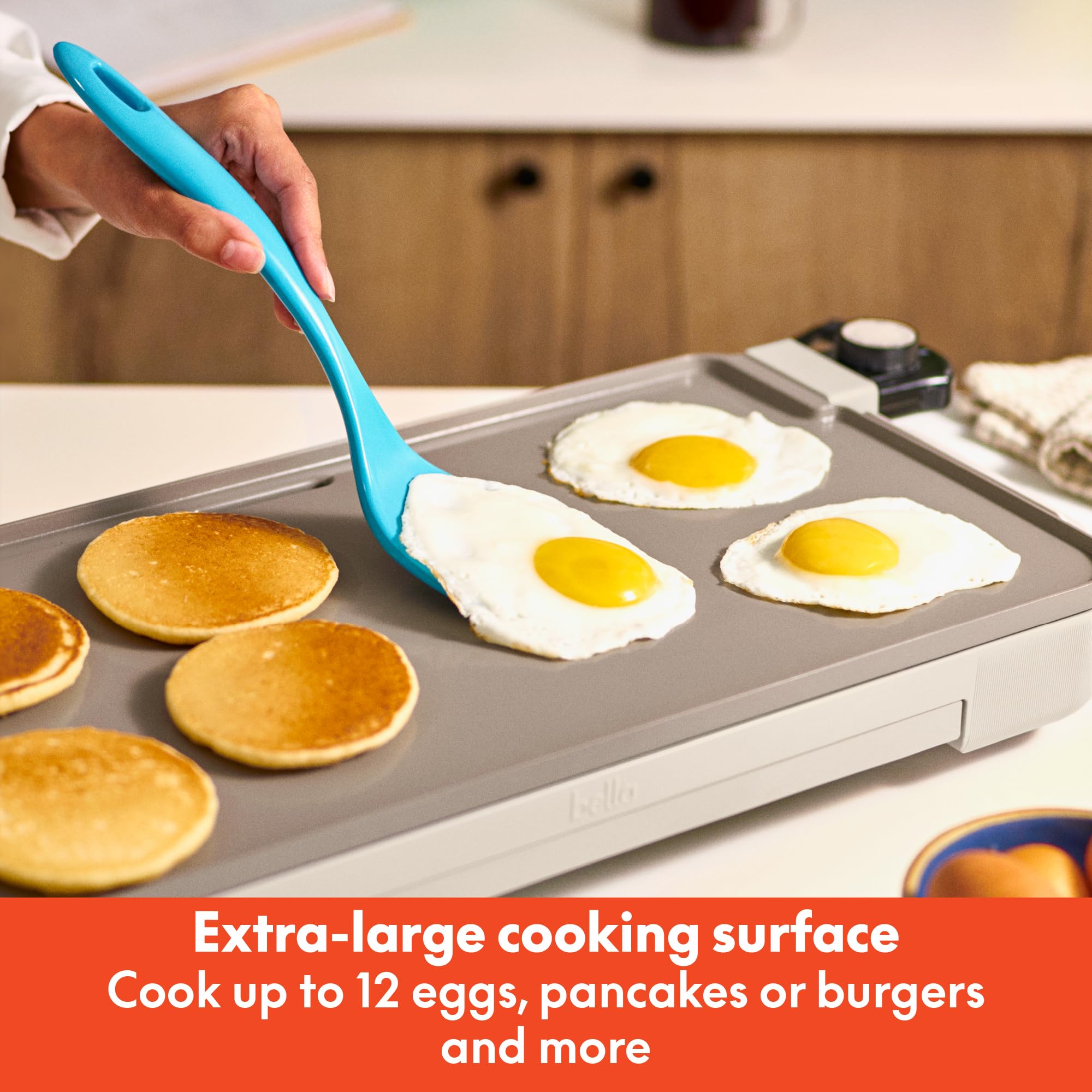 Bella 10 X 20 Electric Griddle With Warming Tray, Evergood Ceramic Nonstick Coating & Removable Temperature Probe, Dishwashe